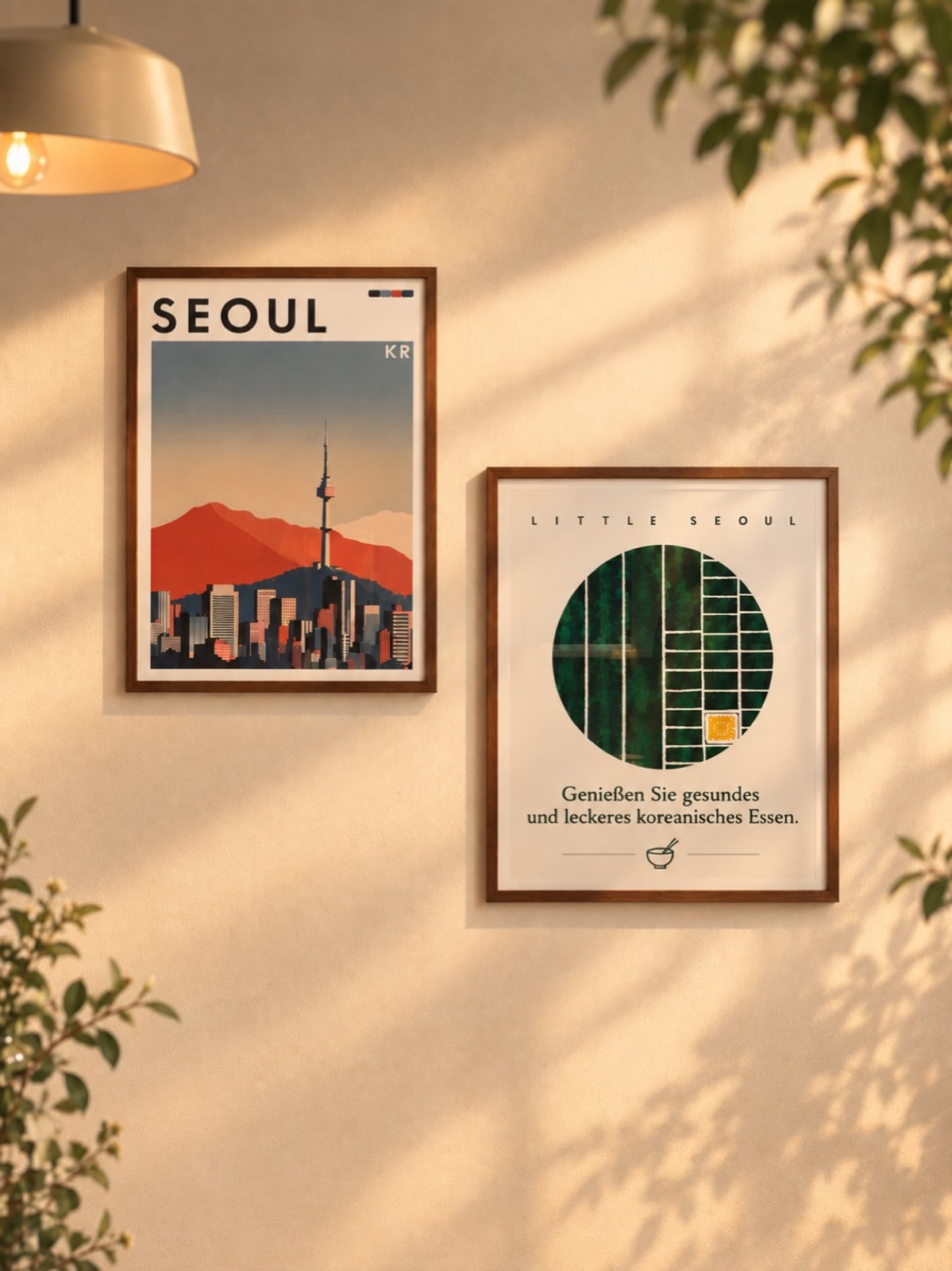 Gerahmte Seoul-Poster an der Wand im Laden